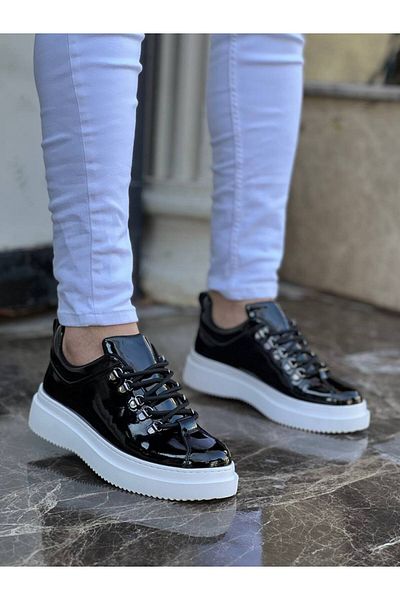 BOA Kb X4 Μαύρα λουστρίνια με ψηλή σόλα με κορδόνια casual ανδρικά παπούτσια