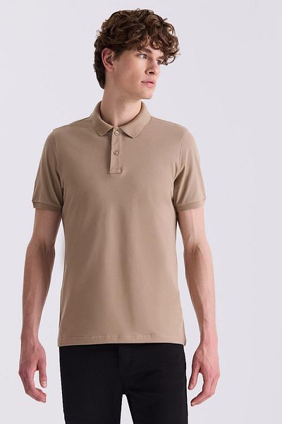 Jakamen Μπεζ Slim Fit T-Shirt Polo λαιμόκοψη
