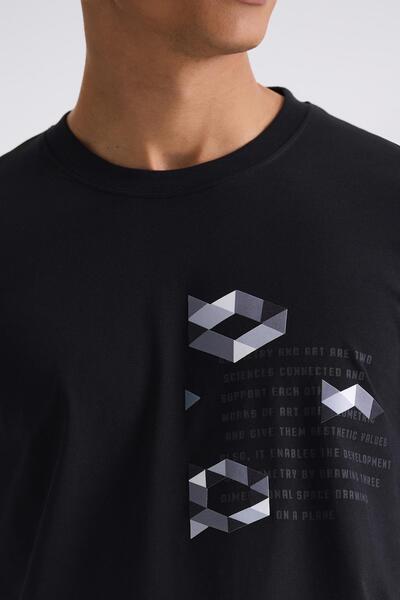Jakamen Μαύρο Slim Fit T-shirt με στρογγυλή λαιμόκοψη