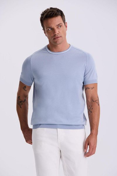 Jakamen Blue Slim Fit Knitwear Crew Neck T-Shirt