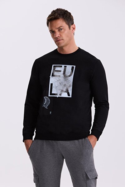 Jakamen Black Slim Fit Crew Neck 100% Cotton Sweatshirt