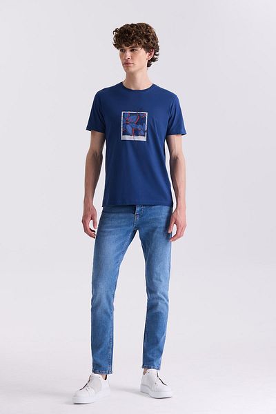 Jakamen Μπλούζα Νavy Blue Slim Fit Τ-shirt με Στρογγυλή Λαιμόκοψη