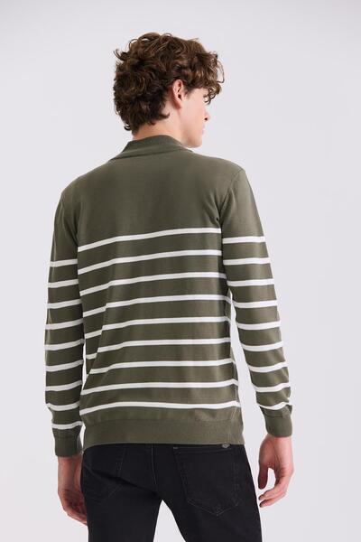 Jakamen Mildew Green Slim Fit Half Fisherman Knitwear Sweater