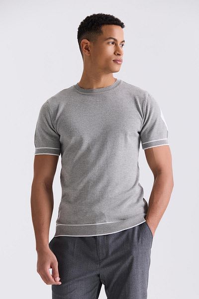 Jakamen Γκρι Slim Fit Τζίν Μπλουζάκι Με Στρογγυλή Λαιμόκοψη