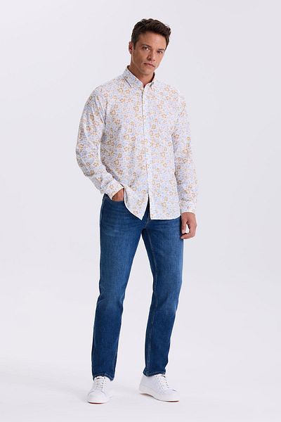 Jakamen Πουκάμισο Comfort Fit με μπλε φλοράλ μοτίβο με κουμπιά γιακά