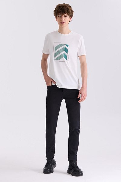 Jakamen T-Shirt Εκρού Slim Fit Μπανάνα Γυριστή
