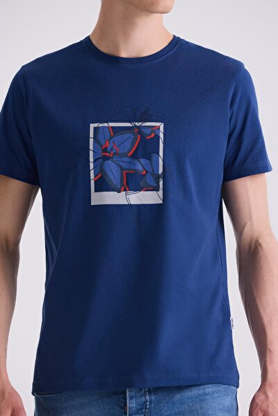 Jakamen Μπλούζα Νavy Blue Slim Fit Τ-shirt με Στρογγυλή Λαιμόκοψη