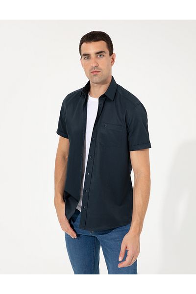 Pierre Cardin Κοντομάνικο πουκάμισο Navy Blue Regular Fit 50255266-vr033