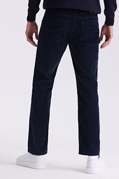 Jakamen Navy Blue Regular Fit Lycra Cotton Velvet Trousers