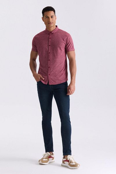 Jakamen Μπλουζάκι με κουμπιά με πέτο μπορντό Slim Fit