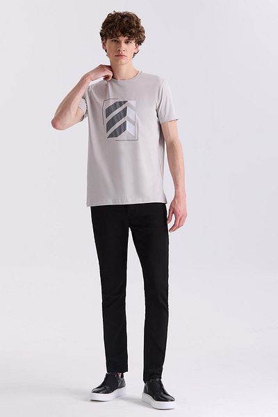 Jakamen Γκρι Slim Fit T-shirt με Λαιμόκοψη Crew