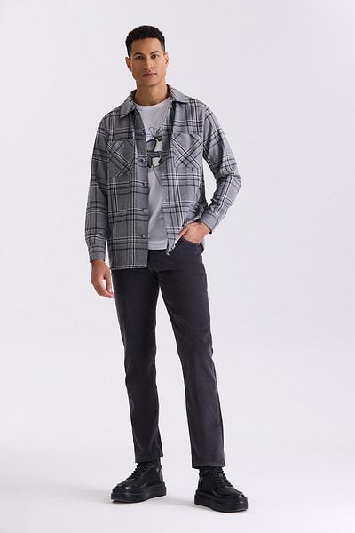 Jakamen Γκρι βαμβακερό βελούδινο παντελόνι Lycra Regular Fit