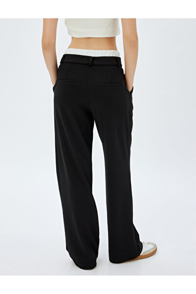 Koton Bol Paça Pantolon Çift Bel Detaylı Cepli Krep Scuba Kumaş