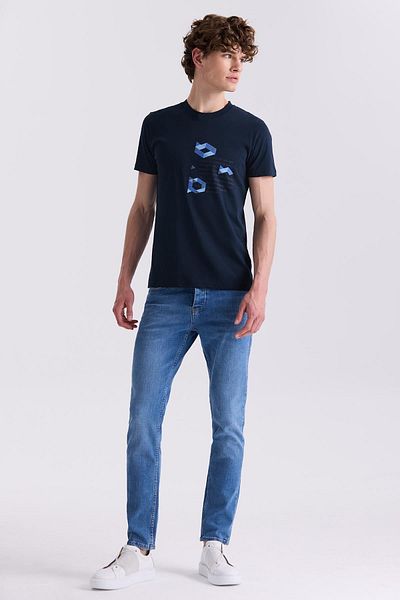 Jakamen Μπλουζάκι Slim Fit Σκούρο Μπλε με Στρογγυλή Λαιμόκοψη