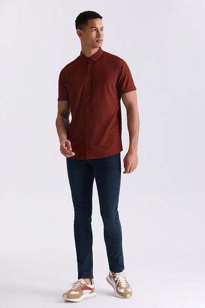 Jakamen Μπλουζάκι με κουμπιά με γιακά με κανέλα Slim Fit