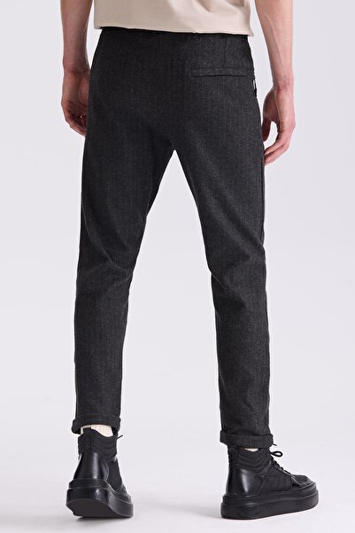 Jakamen Siyah Slim Fit Beli Lastikli Çizgili Jogger Pantolon
