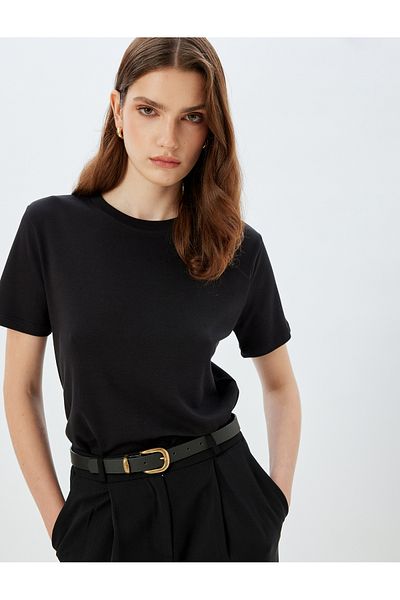 Koton Tricou de bază din bumbac cu mânecă scurtă cu decolteu