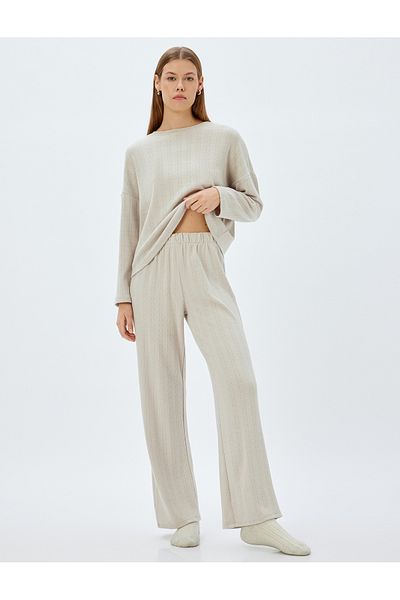 Koton Gestrickter Pyjama mit weitem Bein und Haarflechten mit bequemer Passform