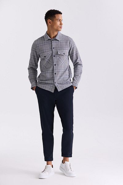 Jakamen Тъмносиня памучна риза Slim Fit на каре