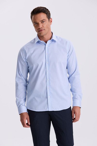 Jakamen Μπλε Comfort Fit που δεν απαιτεί σιδέρωμα 100% βαμβακερό ριγέ πουκάμισο χωρίς σίδερο