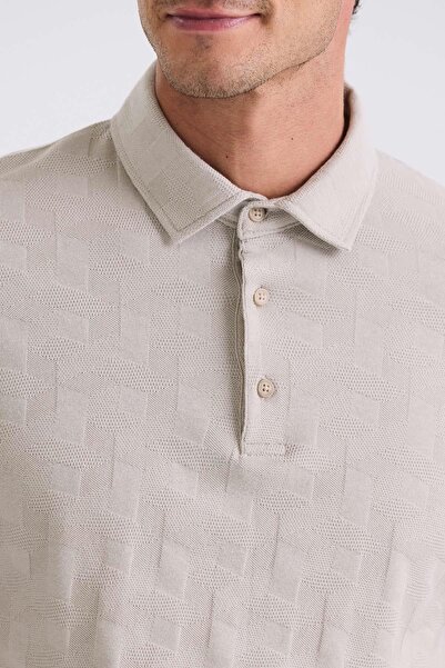 Jakamen Beige Slim Fit Patterned Polo Neck T-Shirt