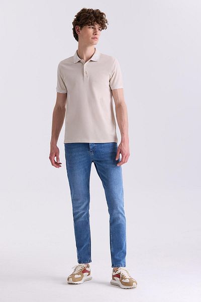 Jakamen Μπεζ Slim Fit εμπριμέ μπλουζάκι με γιακά πόλο