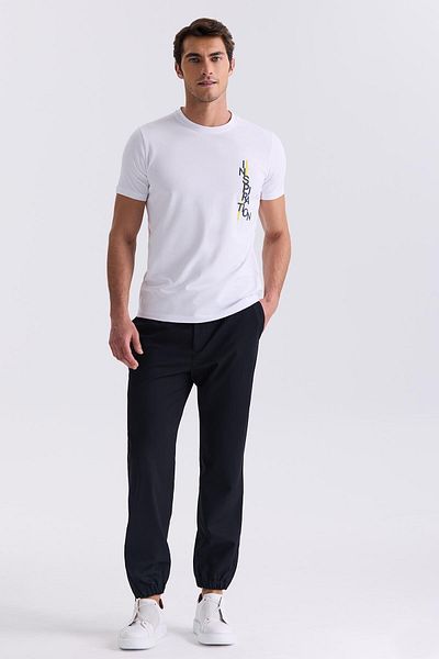 Jakamen Λευκό T-shirt Slim Fit με Στρογγυλή Λαιμόκοψη