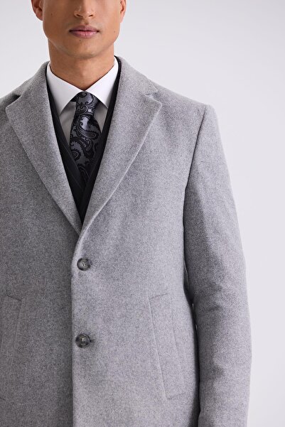 Jakamen Gray Comfort Fit Mono Collar Side Pocket Stamp Coat