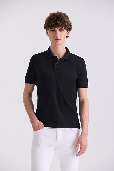 Jakamen Μαύρο Slim Fit T-Shirt Polo λαιμόκοψη