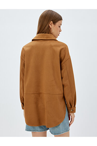 Koton Bunda z umělého semiše s dlouhým rukávem na knoflíky