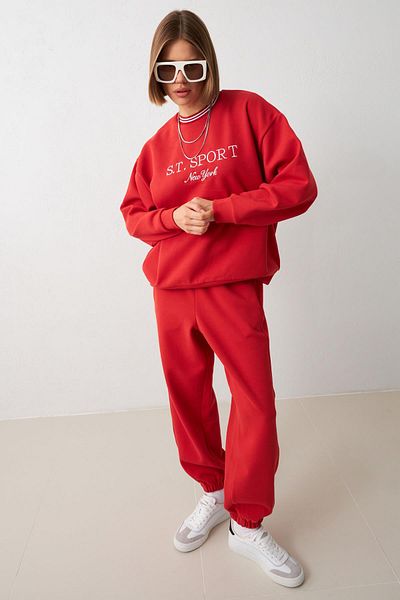 Setre Red Collar Detailed Unrivaled Long Sleeve Print Detailed Sweatshirt