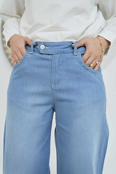 Neways 1067-Denim Bol Paça Pantolon Açık Mavi