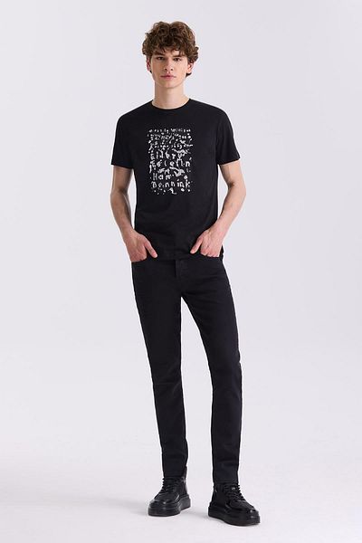 Jakamen Μαύρο μπλουζάκι με λαιμόκοψη Slim Fit Knitwear