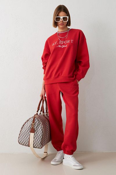 Setre Red Collar Detailed Unrivaled Long Sleeve Print Detailed Sweatshirt
