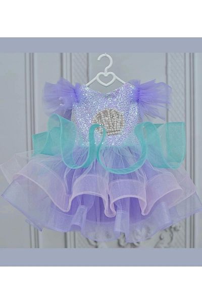 ELLUSSİ Lilac Sea Concept - Rochie de fetiță pufoasă și brodata cu umăr dublu
