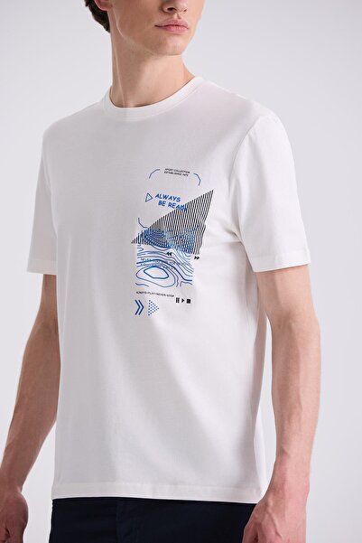 Jakamen Ecru Slim Fit Crew Neck T-Shirt