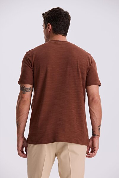 Jakamen Καφέ 100% βαμβακερό μπλουζάκι με λαιμόκοψη