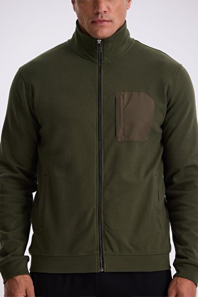 Jakamen Χακί μπλουζάκι αθλητικής φόρμας με φερμουάρ από βαμβακερή λύκρα