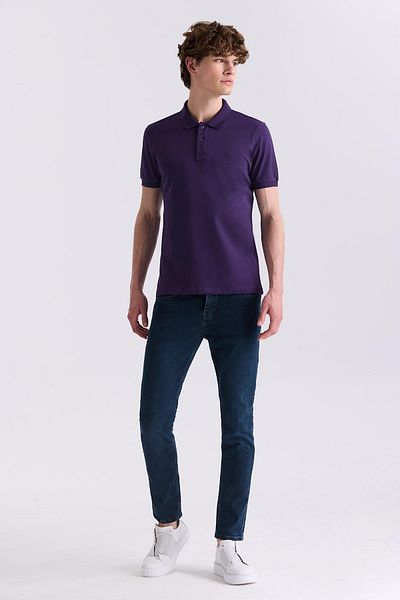 Jakamen Μωβ Slim Fit Polo T-shirt με λαιμόκοψη