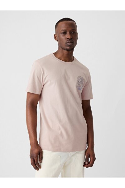 GAP Erkek Pembe Logo Grafikli T-Shirt