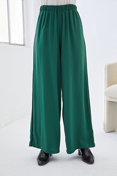 QANU Elastic Waist Crepe Trousers Green Loose Fit