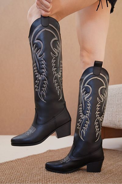 MODAADAM Cizme de cowboy Rendon de damă - piele neagră