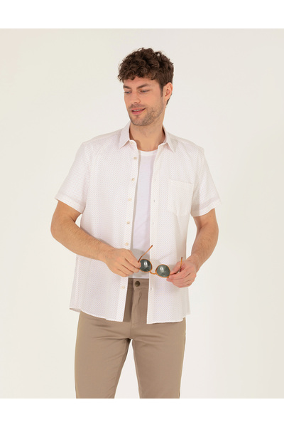 Pierre Cardin Πορτοκαλί κοντομάνικο πουκάμισο Regular Fit 50255276-VR051