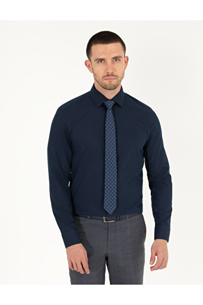 Pierre Cardin Μπλε ναυτικό μακρυμάνικο κλασικό πουκάμισο στενής γραμμής 50255...