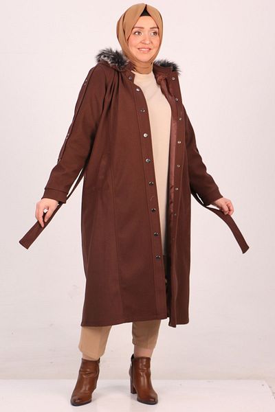 Eslina 33089 Παλτό Snap Stamp Plus Size-Καφέ