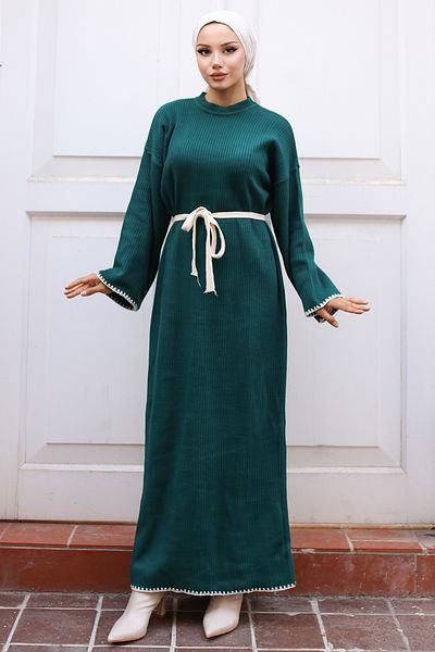 giyze Φόρεμα Πλεκτό με Λεπτομέρεια Κέντημα Emerald Green 11040-17
