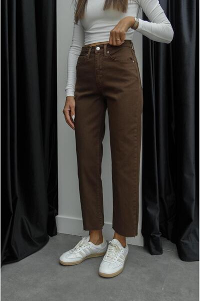 Havoş Kahve Boy Fit Kesik Paça Jean
