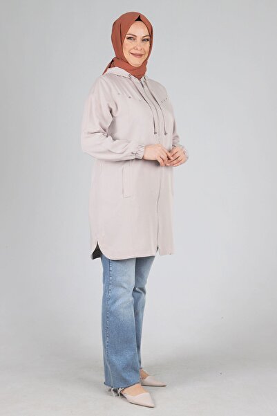 Moda Rosa 24Y25085 - İSTİRİDYE - Büyük Beden Tesettür Kapüşonlu Spor Kap