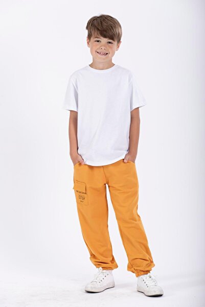 zepkids Don't Left Nothıng Stop You Text Printed Mustard Color Boy's Tracksuit Single Bottom