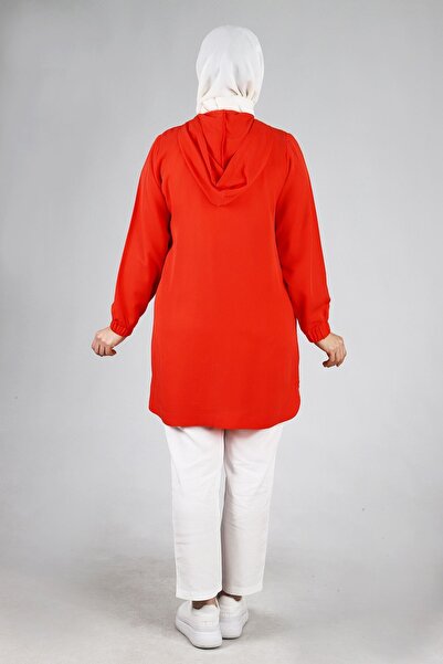 Moda Rosa 24Y25085 - MERCAN - Büyük Beden Tesettür Kapüşonlu Spor Kap